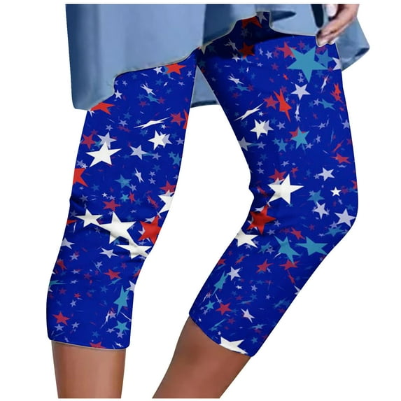 Yievot Elastic Waist Pants Women Summer Capris Pants Summer Savings Clearance Womens Outdoor Cropped Pants Floral Printing Tights Casual Beach Pants Blue S