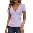 thumbnail image 1 of Yievot Eyelet Shirts for Women Summer Slim Fit Ruched V Neck Short Sleeve Business Casual Tops Blouses, 1 of 8