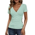 thumbnail image 1 of Yievot Eyelet Shirts for Women Summer Slim Fit Ruched V Neck Short Sleeve Business Casual Tops Blouses, 1 of 8