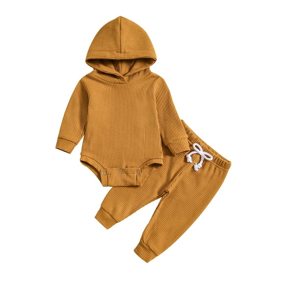 Yievot Fall Winter 0-24 Months Toddler Baby Girl Bodysuit Set with Hoodie Crewneck Long Sleeve Cute Solid Comfortable Little Baby Boys Outfits 2025 Spring Baby Outfits Gifts