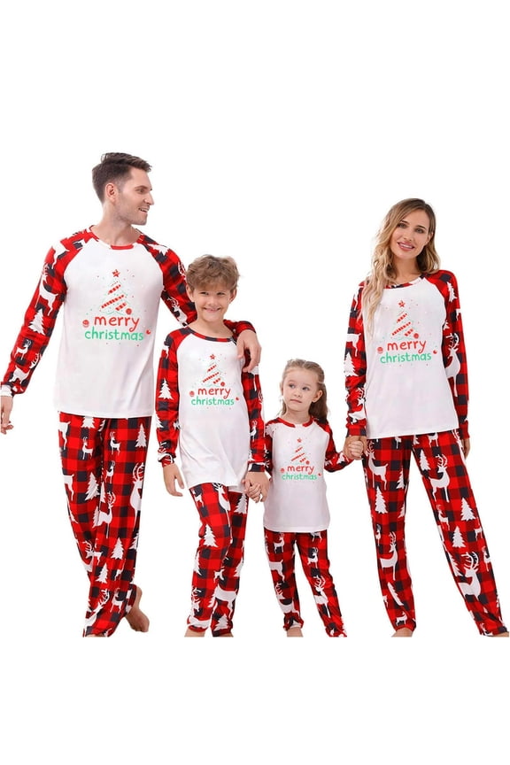 Family Christmas Pajamas Matching Sets PJ's Sleepwear Christmas Trees Graphic Printed Long Sleeve Shirts and Plaid Pants Festival Party Sleepwear