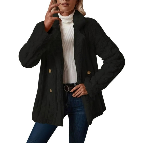 Yievot Fleece Coat for Women Business Casual Double Breasted Notched Collar Long Coats Fall Winter Thermal Outerwear