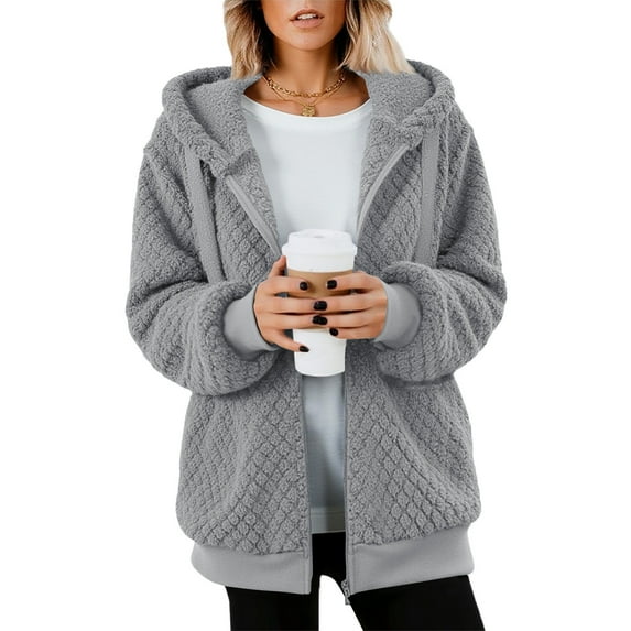 Yievot Fleece Jackets for Women Relaxed Fit Full Zip Long Sleeve Womens Tops Winter Casual Thermal Jacket with Pocket