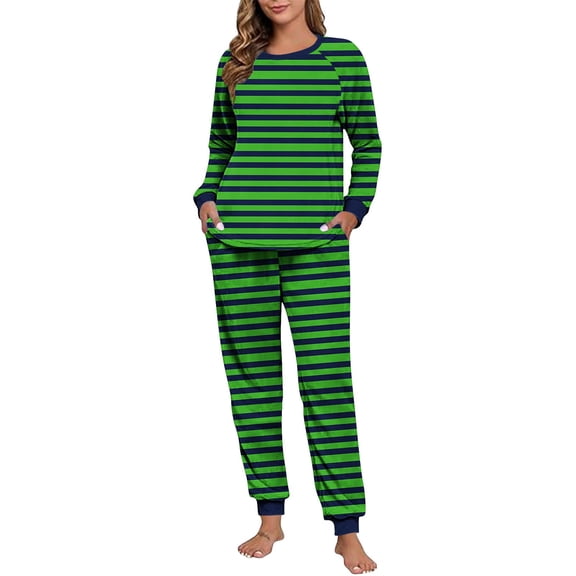 Maplenight Fleece Lounge Sets for Women 2 Piece Casual Striped Long Sleeve Tunic Tops Elastic Waist Jogger Pants Fall Pajamas Set