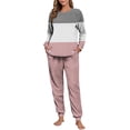 thumbnail image 1 of Maplenight Fleece Pajamas for Women Set 2 Piece Casual Long Sleeve Tops Elastic Waist Jogger Pants Color Block Fall Lounge Sets, 1 of 6