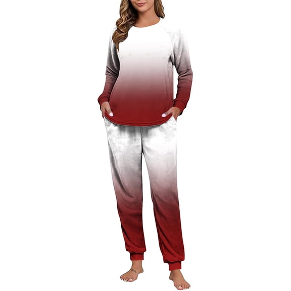 Maplenight Fleece Pajamas for Women Set Oversized Thermal Winter Sleepwear Long Sleeve Gradient Color Pjs and Joggers 2 Piece Lounge Sets