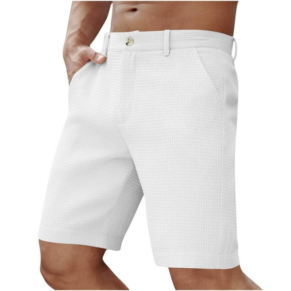 Yievot Golf Shorts for Men 7 Inch Inseam Waffle Knit Flat Front Dress Shorts for Hiking Travel Casual