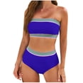 thumbnail image 1 of Yievot High Waisted Bikini Sets for Women Off Shoulder Two Piece Swimsuits Color Block Cute Bandeau Strapless Cheeky Beach Bathing Suits, 1 of 3
