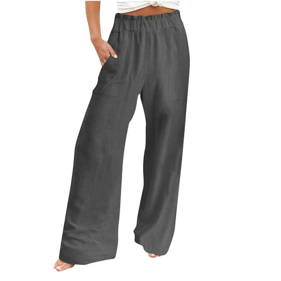 Yievot High Waisted Linen Pants Women XL Gray Women's Loose Wide Leg Pants High Waist Straight Pants Casual Solid Pants