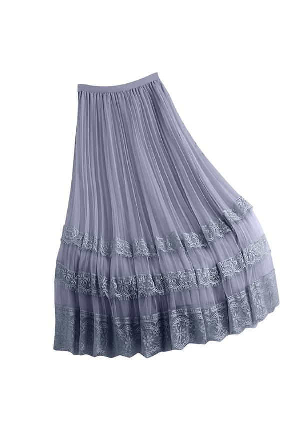 High Waisted Tulle Skirts for Women A-Line Pleated Midi Skirts for Vacation Party Casual