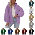 thumbnail image 1 of Yievot Hooded Sweatshirts for Women Drawstring Full Zip Long Sleeve Jacket Fall Winter Relaxed Fit Casual Jackets with Pockets, 1 of 4