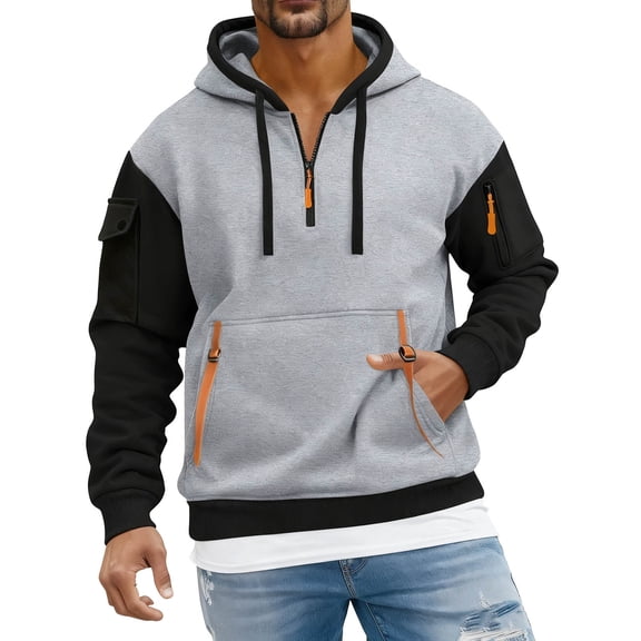 Yievot Hoodies for Men 1/4 Zip Pullover Long Sleeve Hooded Sweatshirt Fall Winter Vintage Tactical Hoodie with Pockets