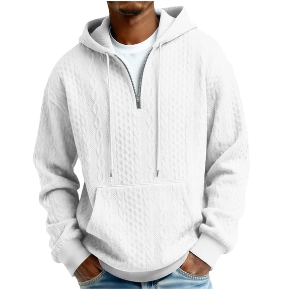 Yievot Hoodies for Men Quarter Zip Pullover Sweatshirt Casaul Drawstring Jacquard Knit Hooded Sweatshirts with Pocket