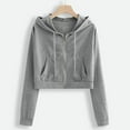 thumbnail image 1 of Yievot Hoodies for Women Casual Zip Up Drawstring Cropped Hoodie Long Sleeve Short Sweatshirt Hooded Crop Jacket Top with Pockets, 1 of 3