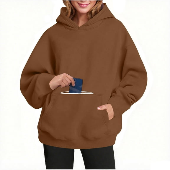 Yievot Hoodies for Women with Zipper Pocket Fleece Hooded Sweatshirts Oversized Pullover Long Sleeve Ladies Tops
