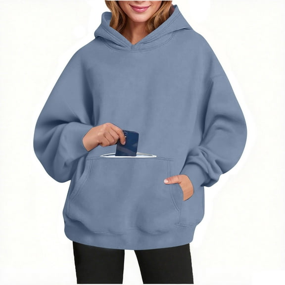 Yievot Hoodies for Women with Zipper Pocket Fleece Hooded Sweatshirts Oversized Pullover Long Sleeve Ladies Tops