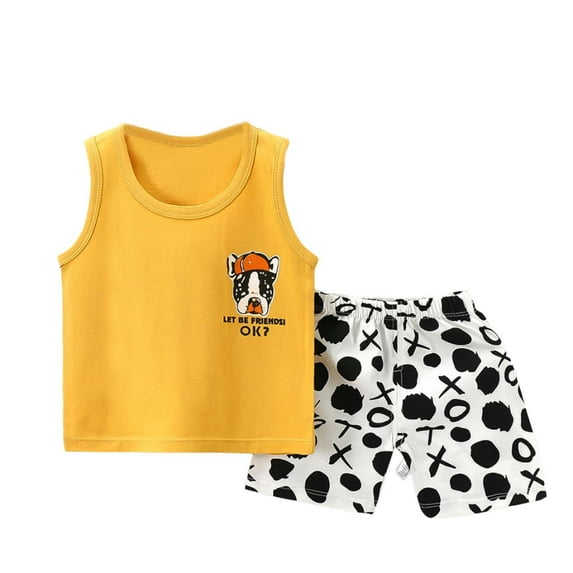 Yievot Infant Baby Boy Girl Outfits 2025 Cute Cartoons Printed Round Neck Tank Tops and Shorts Newborn Baby Boy Playset Clothes