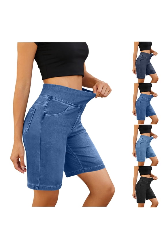 Jean Shorts for Womens High Waisted Denim Shorts with Pockets Stretchy Pull On Jorts