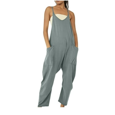 Yievot Jumpsuits for Women Casual Summer Rompers Sleeveless Loose Spaghetti Strap Baggy Overalls Jumpers with Pockets