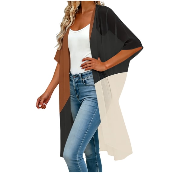 Yievot Kimonos Cover Ups for Women Color Block Loose Flowy Cardigans Swimsuit Summer Beach Cover Ups for Women Swimwear