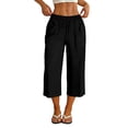 thumbnail image 1 of Yievot Linen Capri Pants for Women Drawstring Elastic Waist Relaxed Fit Summer Beach Vacation Casual Capris with Pockets, 1 of 5