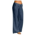 thumbnail image 1 of Yievot Linen Pants Women Wide Leg Drawstring Elastic Waist Palazzo Flowy Pants Ruched Loose Summer Beach Vacation Trousers with Pockets, 1 of 5