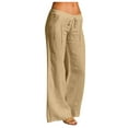 thumbnail image 1 of Yievot Linen Pants Women Wide Leg Drawstring Elastic Waist Palazzo Flowy Pants Ruched Loose Summer Beach Vacation Trousers with Pockets, 1 of 5