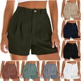 thumbnail image 1 of Yievot Linen Shorts for Women Casual Elastic High Waist Zipper Button Tailored Shorts Pleated Summer Beach Vacation Clothes, 1 of 5