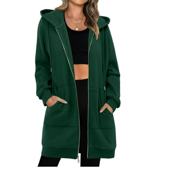 Yievot Long Hoodies for Women Casual Zip Up Long Sleeve Tunic Sweatshirts Relaxed Fit Fall Jacket Coat with Pocket