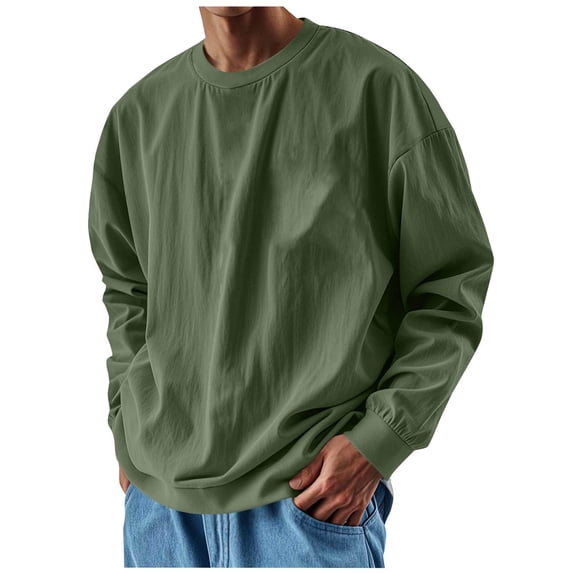 Yievot Long Sleeve Shirts for Men Classic Crew Neck T-Shirt Solid Color Relaxed Fit Casual Workout Shirts