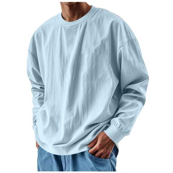 Yievot Long Sleeve Shirts for Men Classic Crew Neck T-Shirt Solid Color Relaxed Fit Casual Workout Shirts