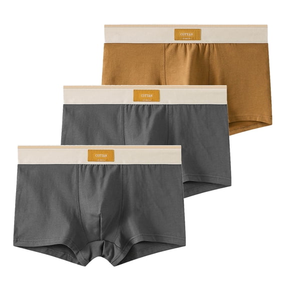 Yievot Men's 3PC Cotton Boxer Briefs Comfort Mid-Rise Stretch Breathable Underwear