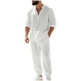 thumbnail image 1 of Yievot Men's Beach Outfit 2 Piece Linen Long Sleeve Henley Shirts and Jogger Pants Vacation Sets for Men, 1 of 7