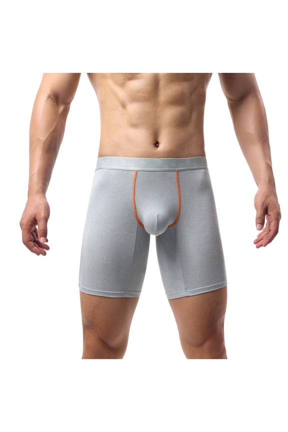 Men's Boxer Briefs Breathable Trunks Solid Athletic Underpants Long Leg Elastic Waistband Briefs No fly