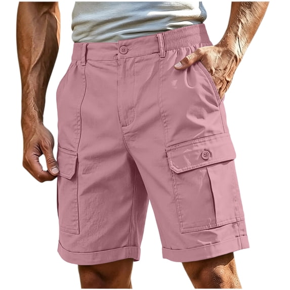 Yievot Men's Cargo Shorts Elastic Back Waist Knee Length Outdoor Hiking Casual Shorts with Multi Pockets