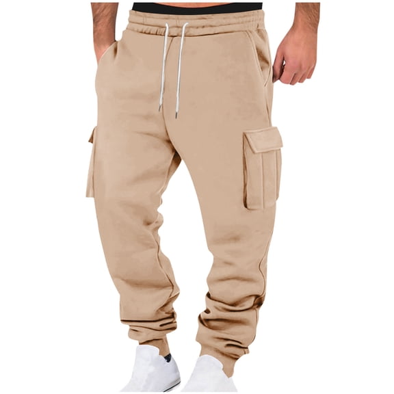Yievot Men's Casual Cargo Pants Workout Jogger Sweatpants Runing Athletic Pants Drawstring Elastic Waist Sports Trousers with Pockets