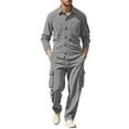 thumbnail image 1 of Yievot Men's Corduroy Cargo Shacket Tracksuit Set 2 Pieces Lapel Long Sleeve Button Down Jacket and Cargo Pants Set, 1 of 5