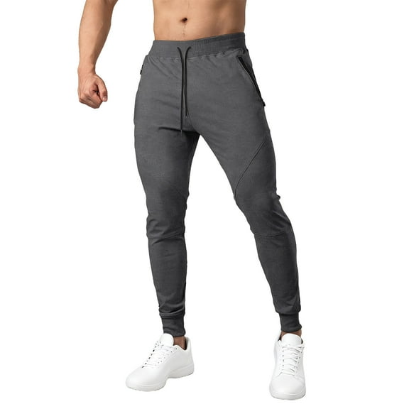Yievot Men's Cotton Tapered Jogger with Zipper Pockets Drawstring Slim Fit Sweatpants Athletic Workout Gym Pants