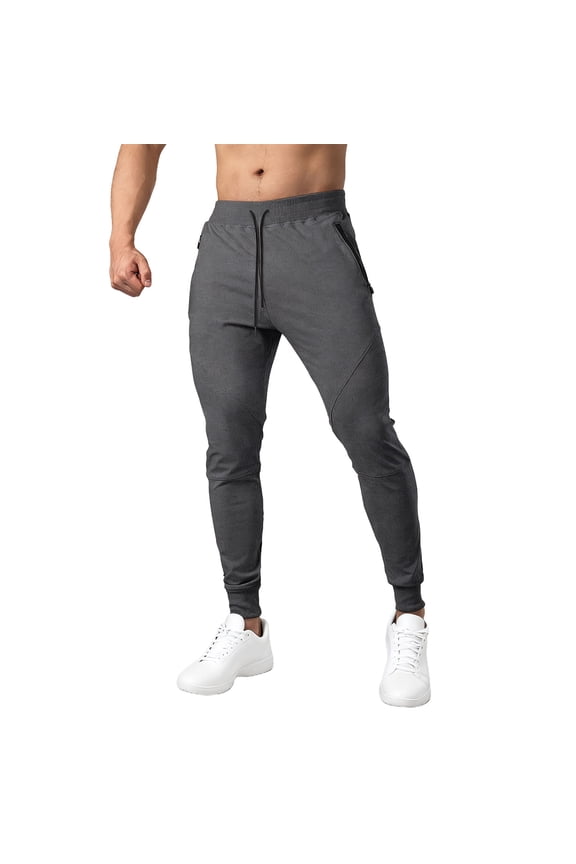 Men's Cotton Tapered Jogger with Zipper Pockets Drawstring Slim Fit Sweatpants Athletic Workout Gym Pants