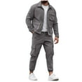 thumbnail image 1 of Yievot Men's Fleece Cargo Jacket Tracksuit Set 2 Pieces Solid Lapel Long Sleeve Button Down Jacket and Cargo Joggers Pants Set, 1 of 7