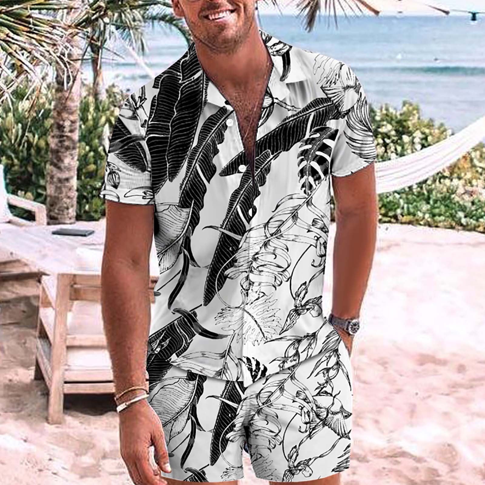 Yievot Men s Hawaiian Matching Set Summer Clearance Men s Fashion Short Sleeve Shorts Two Piece Casual Shirt Suit