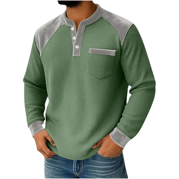 Yievot Men's Henley Shirts Waffle Knit Shirt Solid Long Sleeve Tops Fashion Casual Pullover