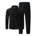 thumbnail image 1 of Yievot Men's Linen Beach Outfit 2 Piece Casual Button Down Shirt Long Sleeve Loose Shirts and Pants Vacation Sets for Men, 1 of 4