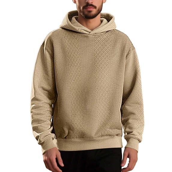 Yievot Men's Long Sleeve Hooded Sweatshirt Casual Hoodies Pullover Solid Textured Hoodie with Pocket