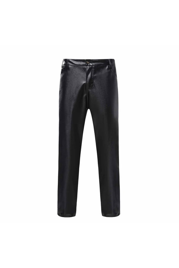 Yievot Men's Punk Gothic ness Casual Pants Solid Baggy Leather Pants Full Length Pants Black M