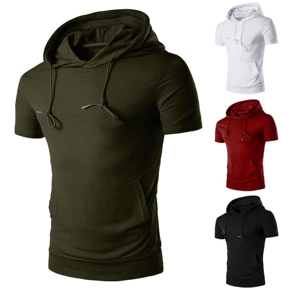 Yievot Men's Short Sleeve Hoodies Lightweight Pullover Sweatshirts Gym Athletic Workout Shirts with Pockets