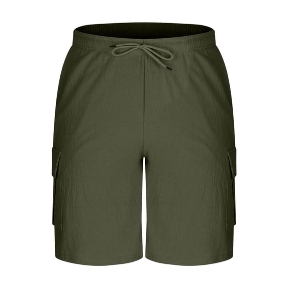 Yievot Men's Summer Beach Shorts 7 Inch Inseam Casual Drawstring Elastic Waist Linen Shorts with Pockets