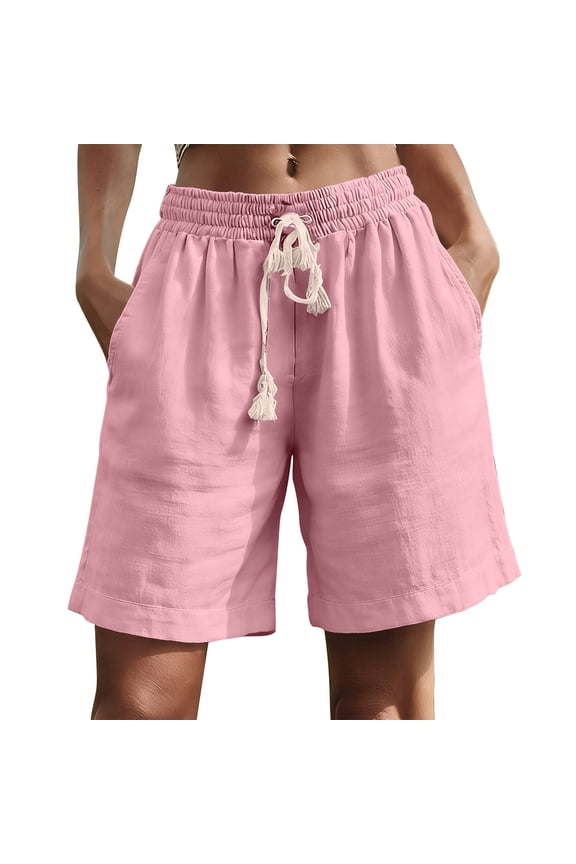 Men's Summer Beach Shorts Elastic Waist Drawstring Casual Bermuda Shorts with Pockets