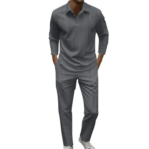 Yievot Mens 2 Piece Set Casual Outfits Polo Long Sleeve Shirts & Pants Tracksuit Loungewear Athletic Jogger Sweatsuit