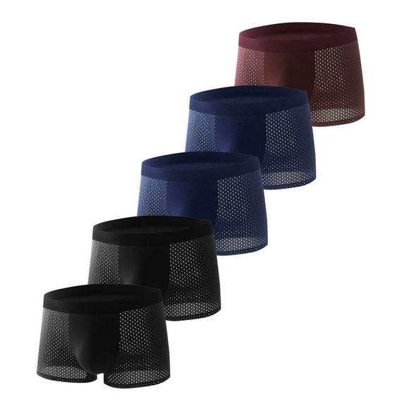 Yievot Mens 5PC Underwear No Fly Boxer Briefs, Breathable Mesh Soft Stretch Covered Waistband Tagless Underwear.